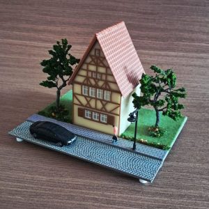 Maket Ev ışıklı sokak lambalı 15x12cm